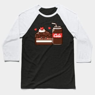 Kawaii Chocolate Cake and Cola Drink Kawaii Cute Food Illustration | cutesy Design Baseball T-Shirt